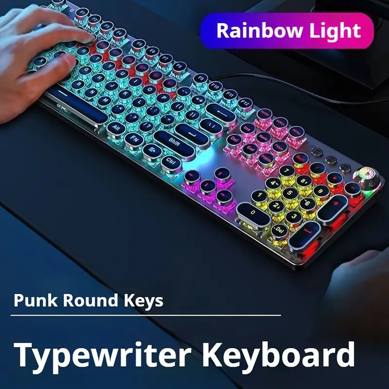 Gaming Keyboard 2026 - EWEADN Punk Typewriter Mechanical Gaming Keyboard