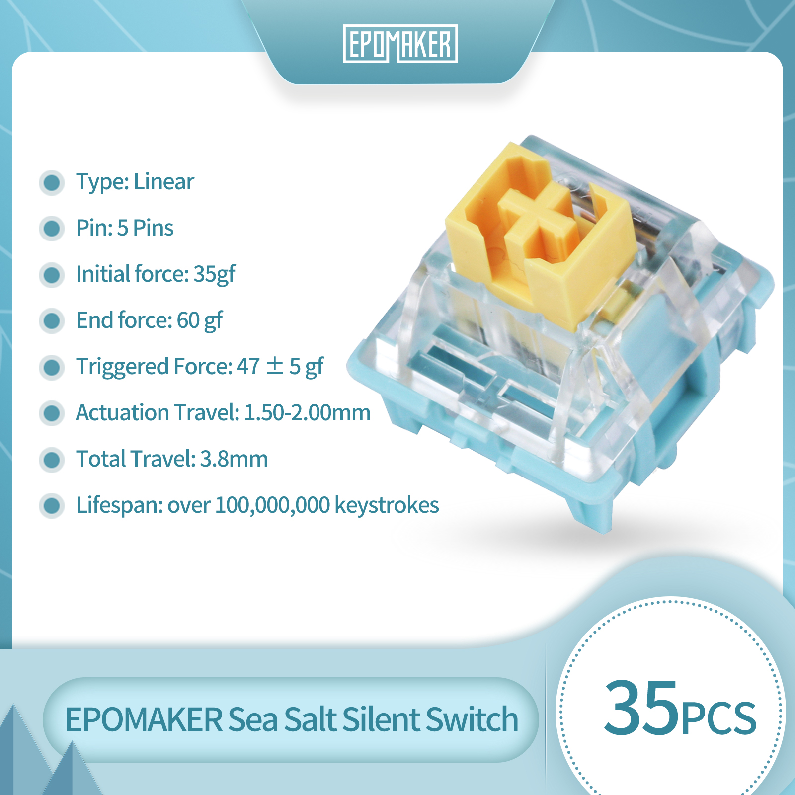 Keyboard Lube Kit - 35 Pieces EPOMAKER Sea Salt Silent