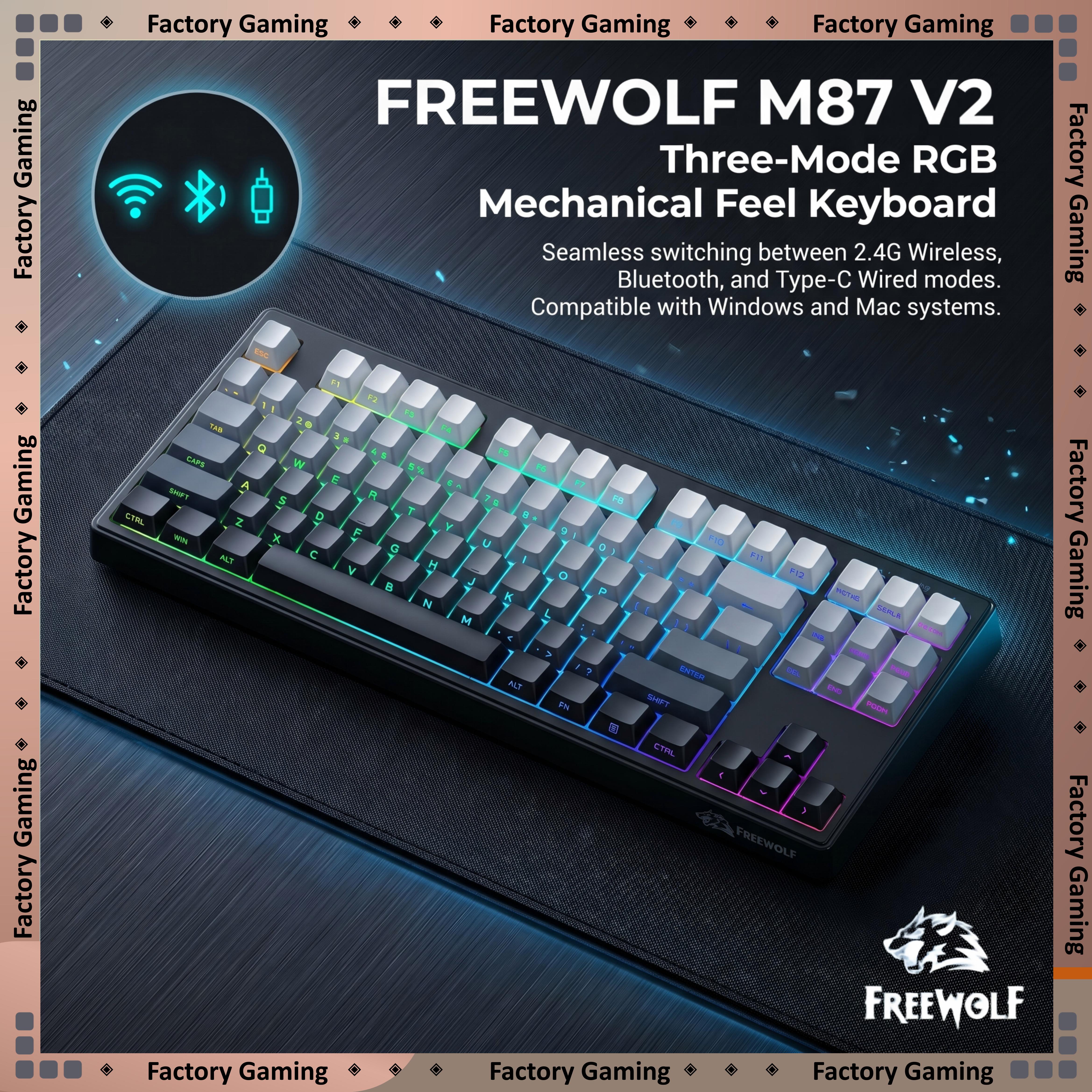 Keyboard Gaming Mac - FREEWOLF M87 V2 87 Keys RGB