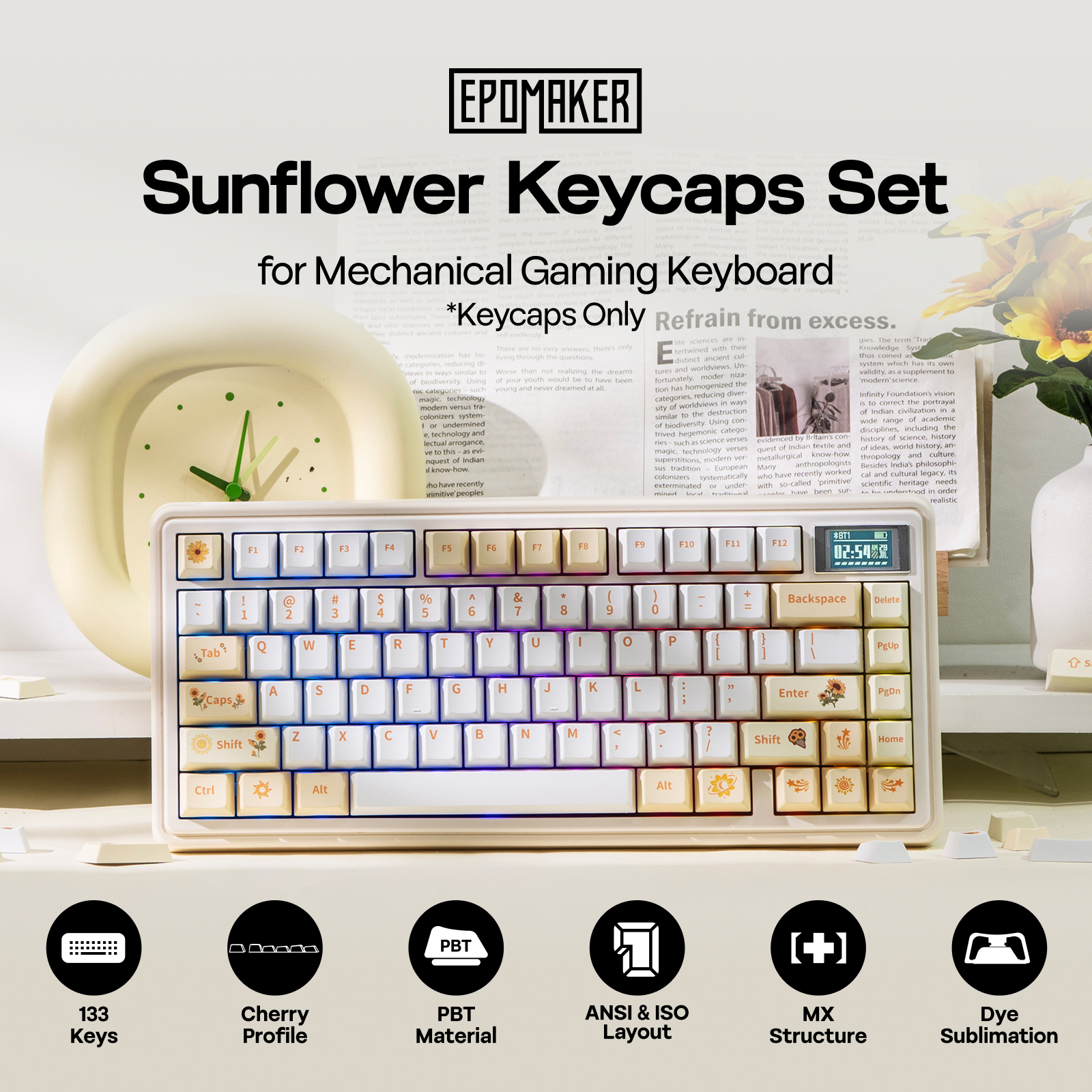 EPOMAKER Sunflower Keycaps Set - Gaming Keyboard Typewriter reseña y precio