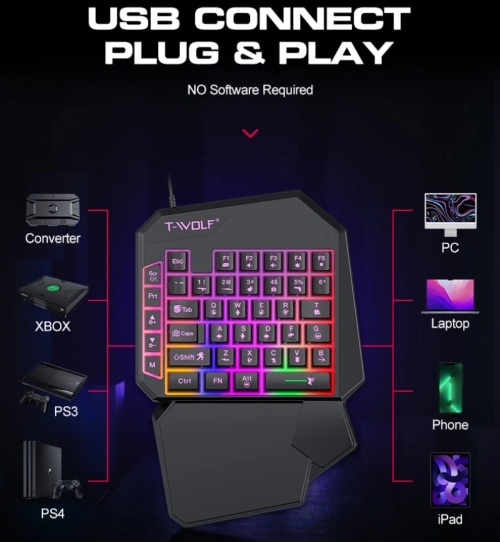 5 in 1 RGB Gaming Keyboard Mou - Gaming Keyboard 1 Hand reseña y precio