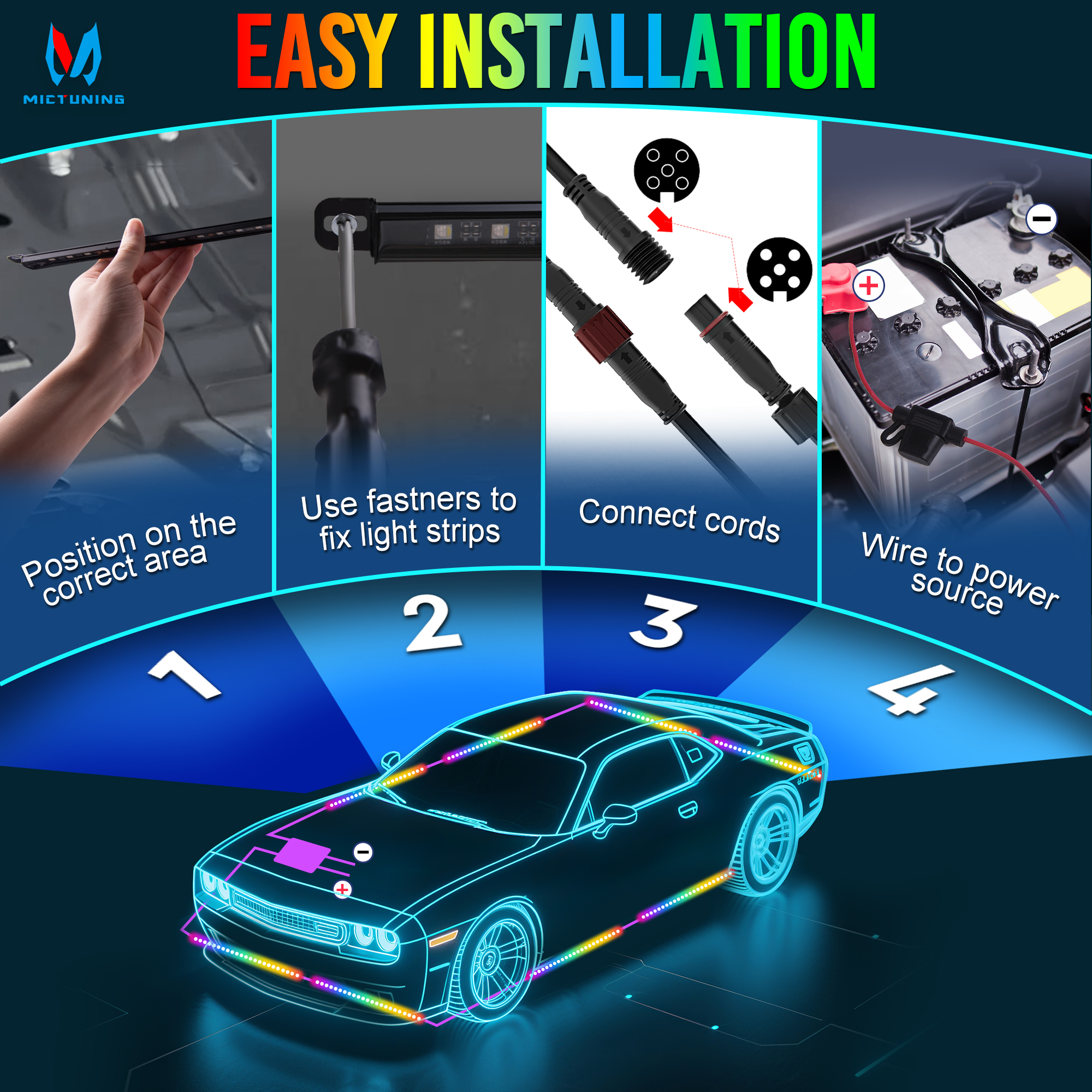 MICTUNING U8 Car Underglow Lig - Rgb Underglow Strip reseña y precio