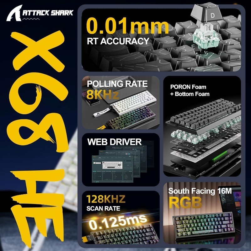 ATTACK SHARK X68 HE 8000Hz Rap - Keyboard Gaming Mac reseña y precio
