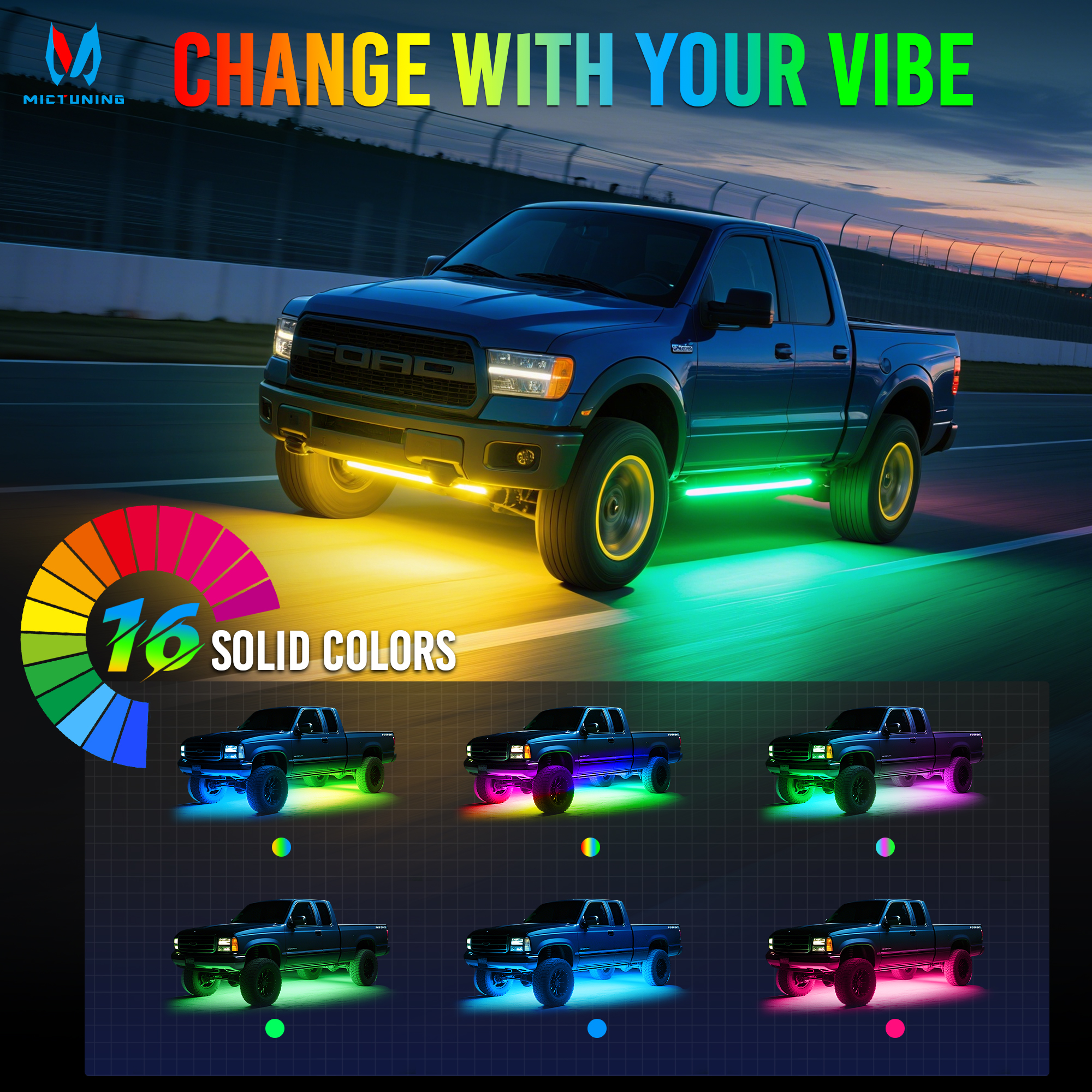 MICTUNING 8Pcs U8 RGB+IC Under - Rgb Underglow Strip reseña y precio
