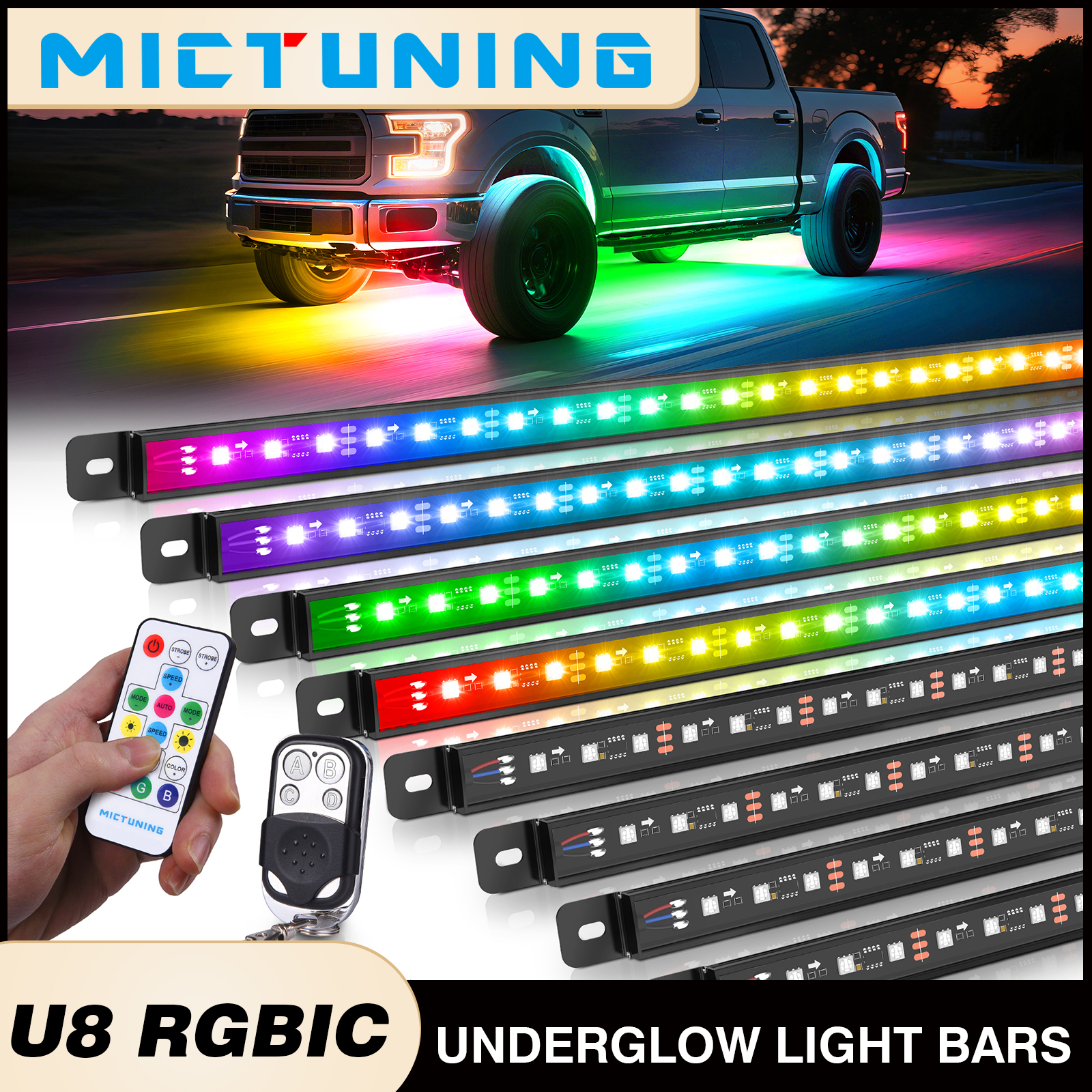 MICTUNING 8Pcs U8 RGB+IC Under - Rgb Underglow Strip reseña y precio
