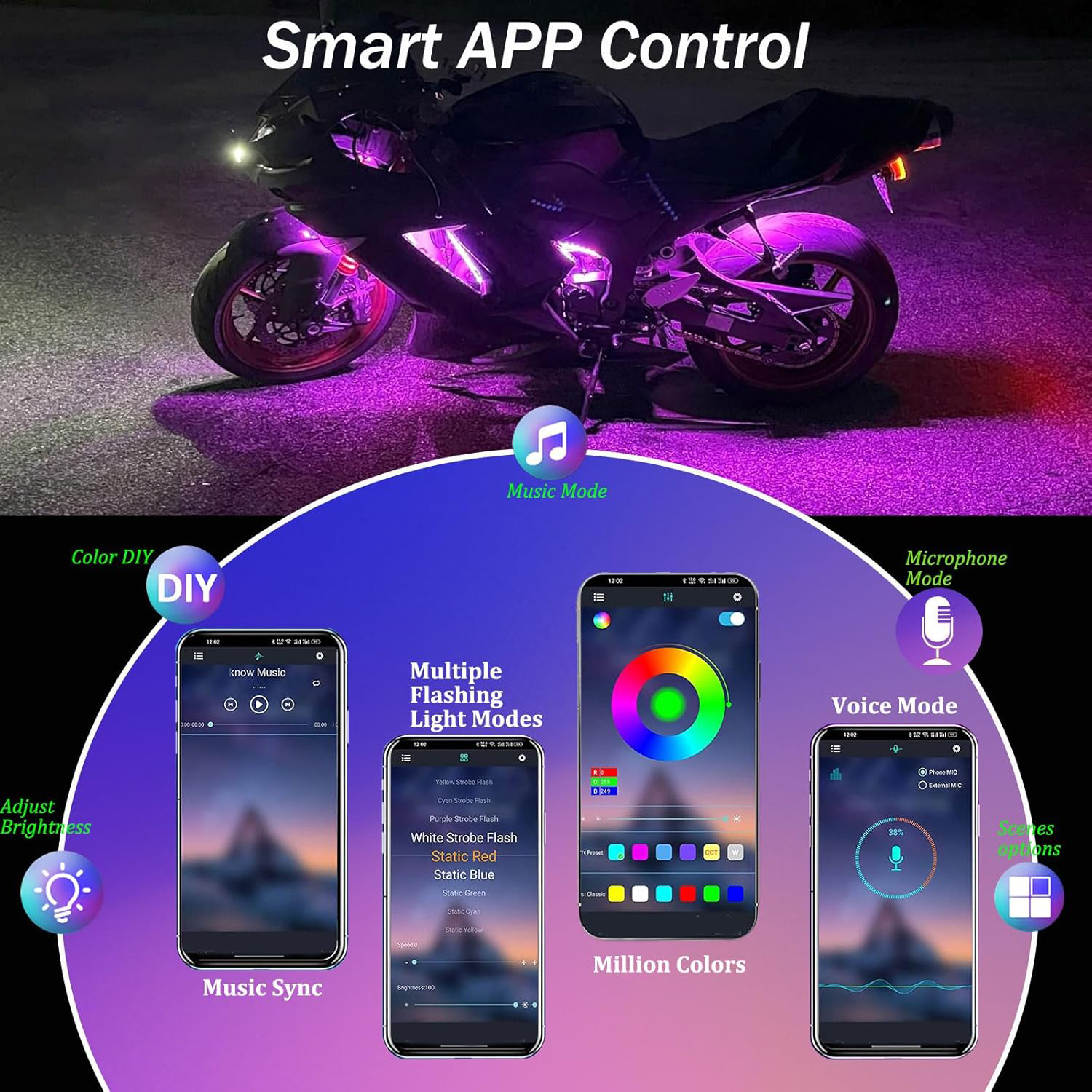 12in1 New Motorcycle Atmospher - Rgb Underglow Strip reseña y precio