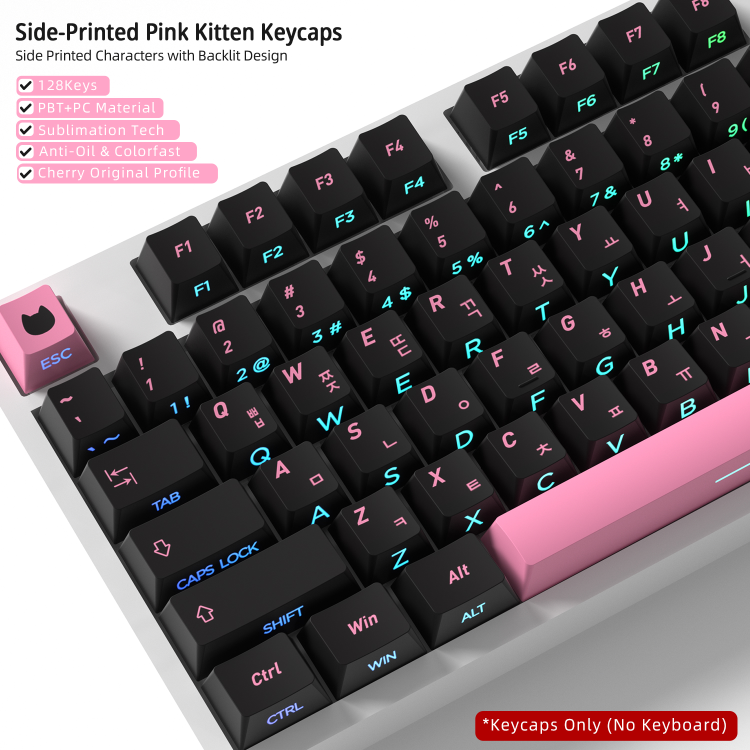 Black Pink Cat Korean Keycaps  - Gaming Keyboard Typewriter reseña y precio