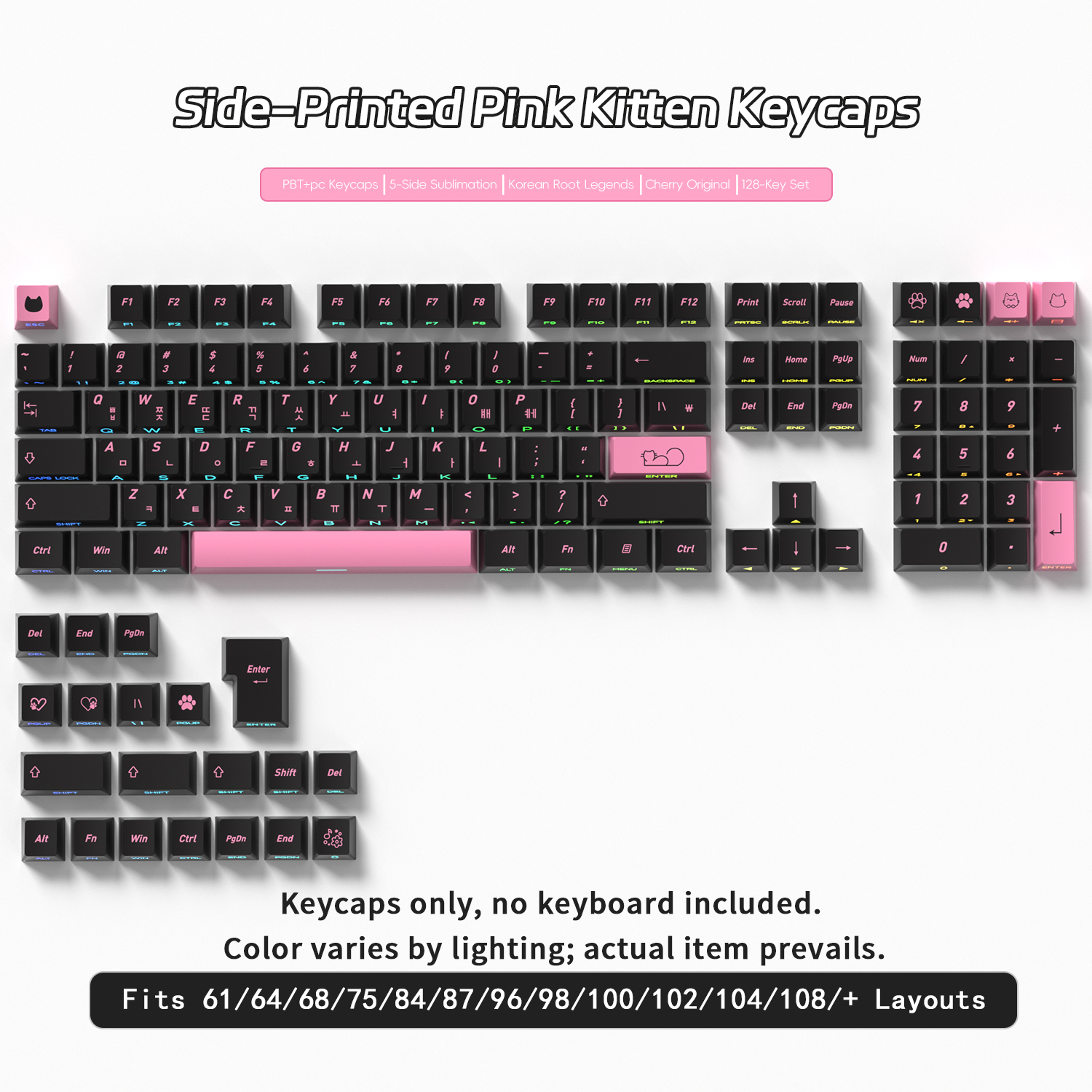 Black Pink Cat Korean Keycaps  - Gaming Keyboard Typewriter reseña y precio