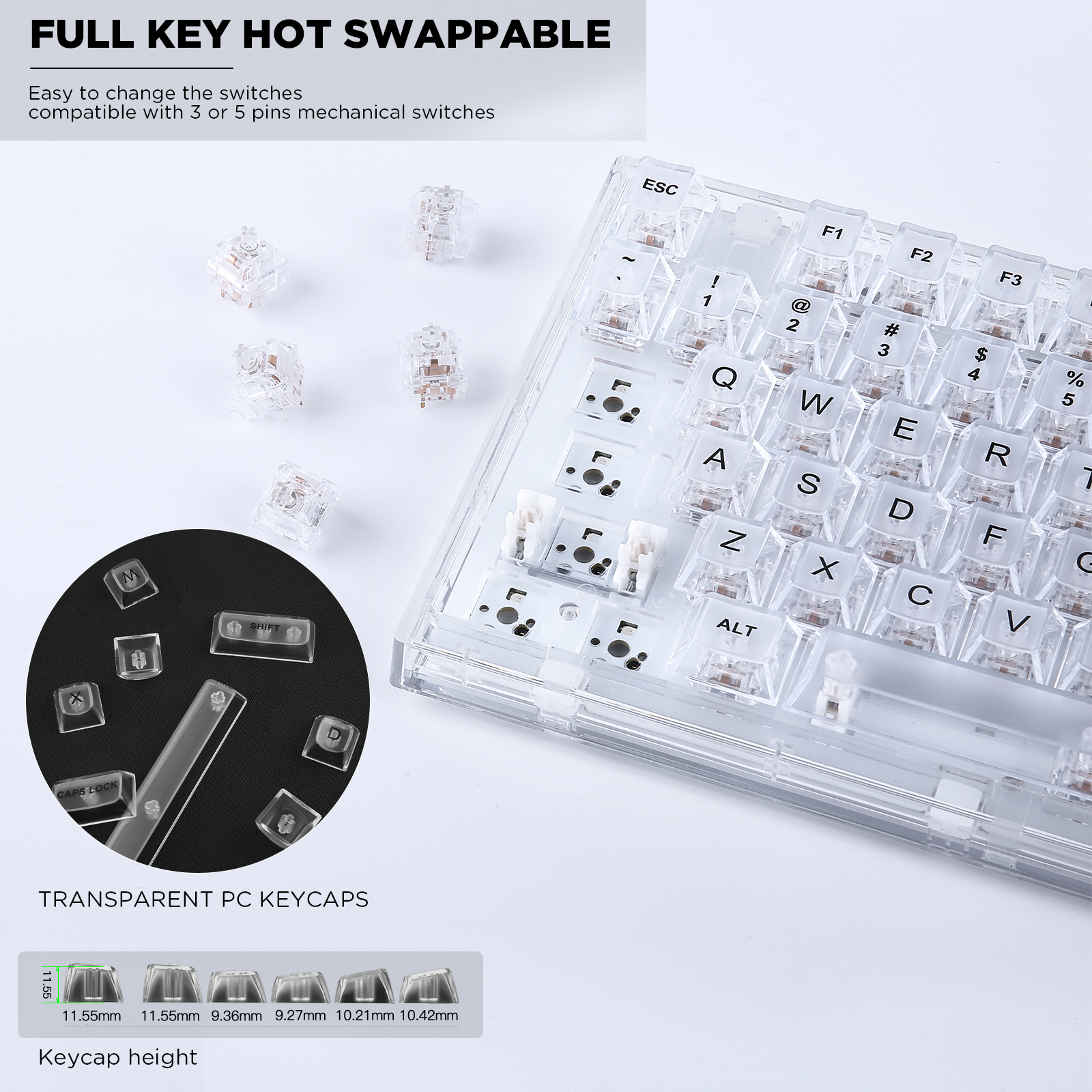 YUNZII X75 White 82 Keys Hot S - Keyboard Gaming Transparent reseña y precio