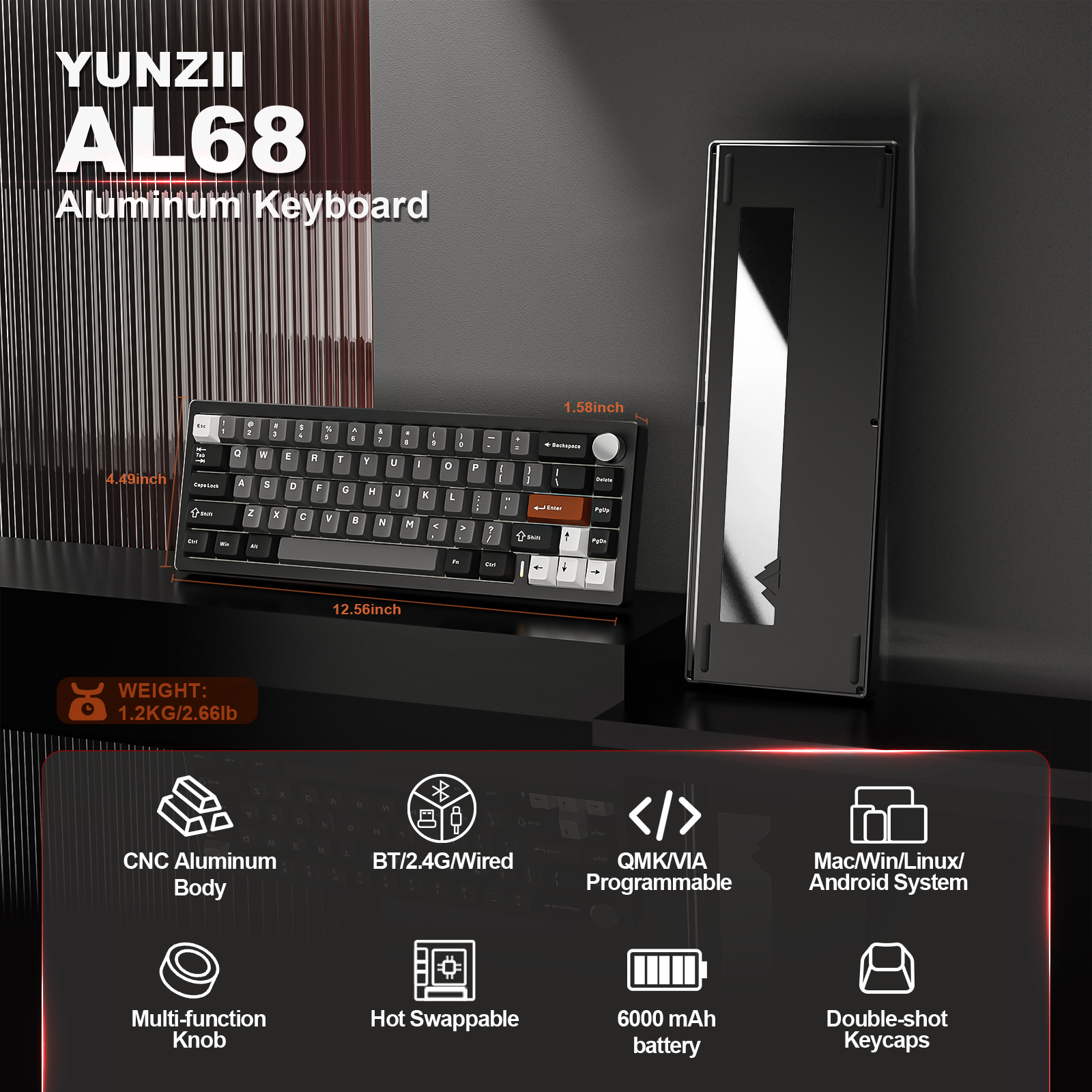 YUNZII AL68 Black QMK/VIA Mech - Keyboard Gaming Mac reseña y precio