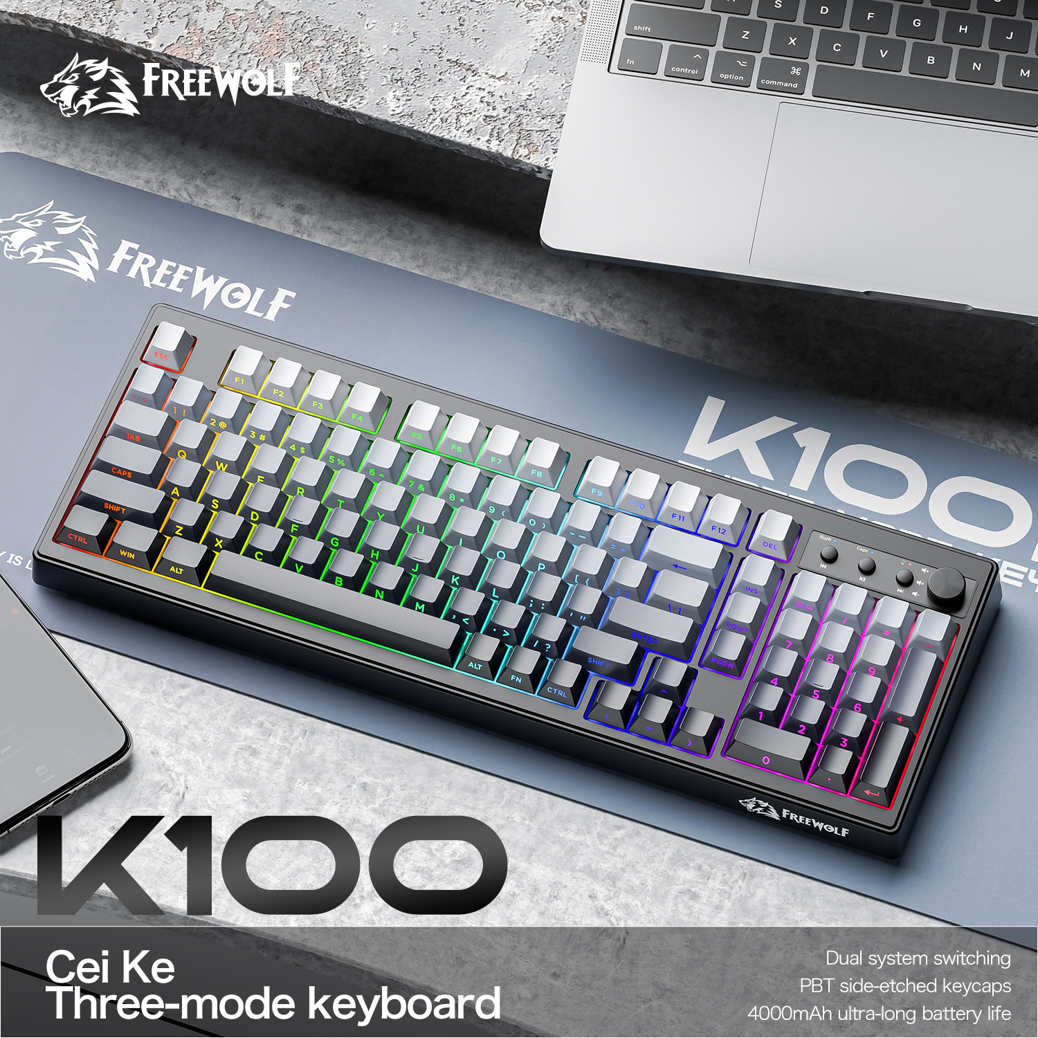 FREEWOLF k100 three-mode silen - Keyboard Gaming Mac reseña y precio