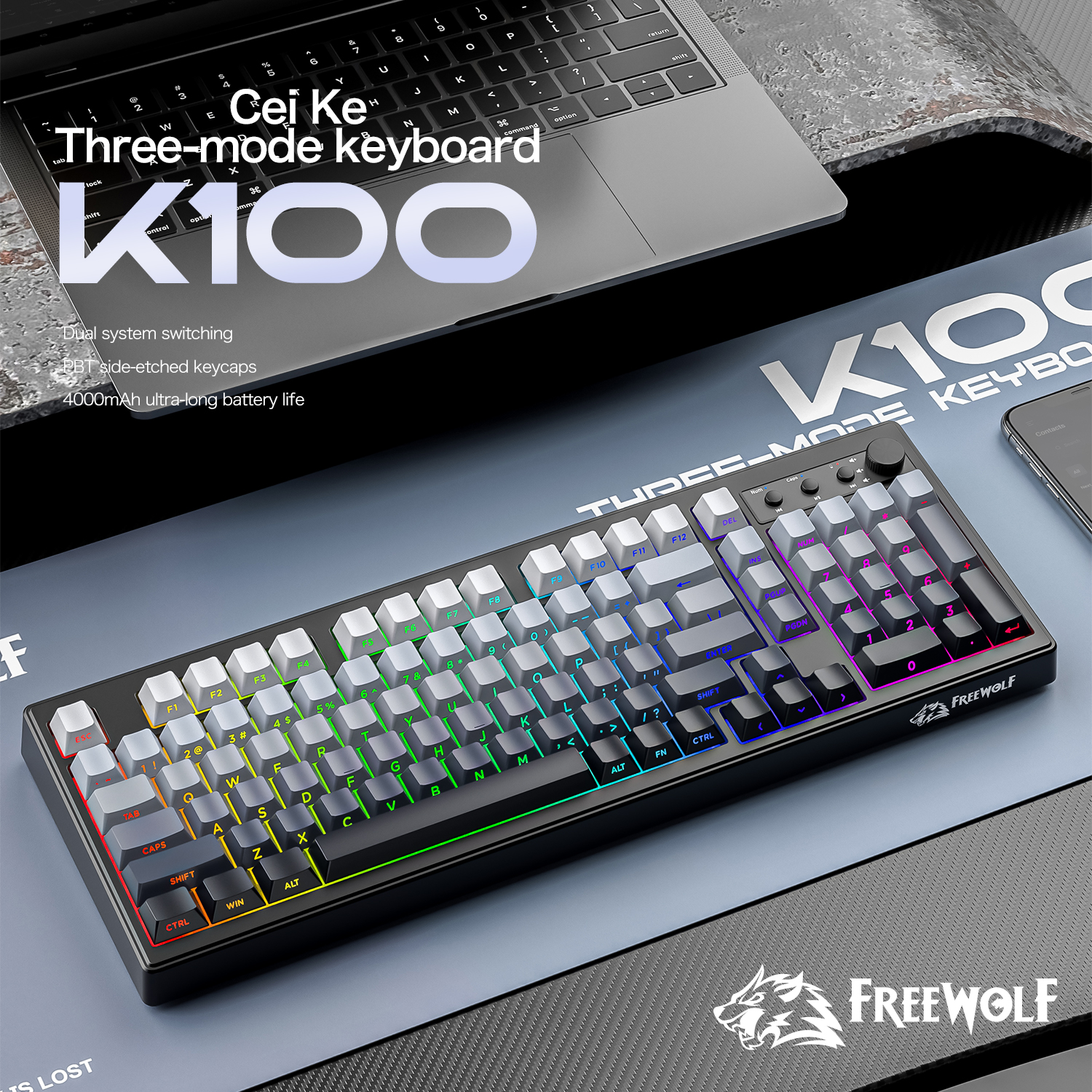 FREEWOLF k100 three-mode silen - Keyboard Gaming Mac reseña y precio