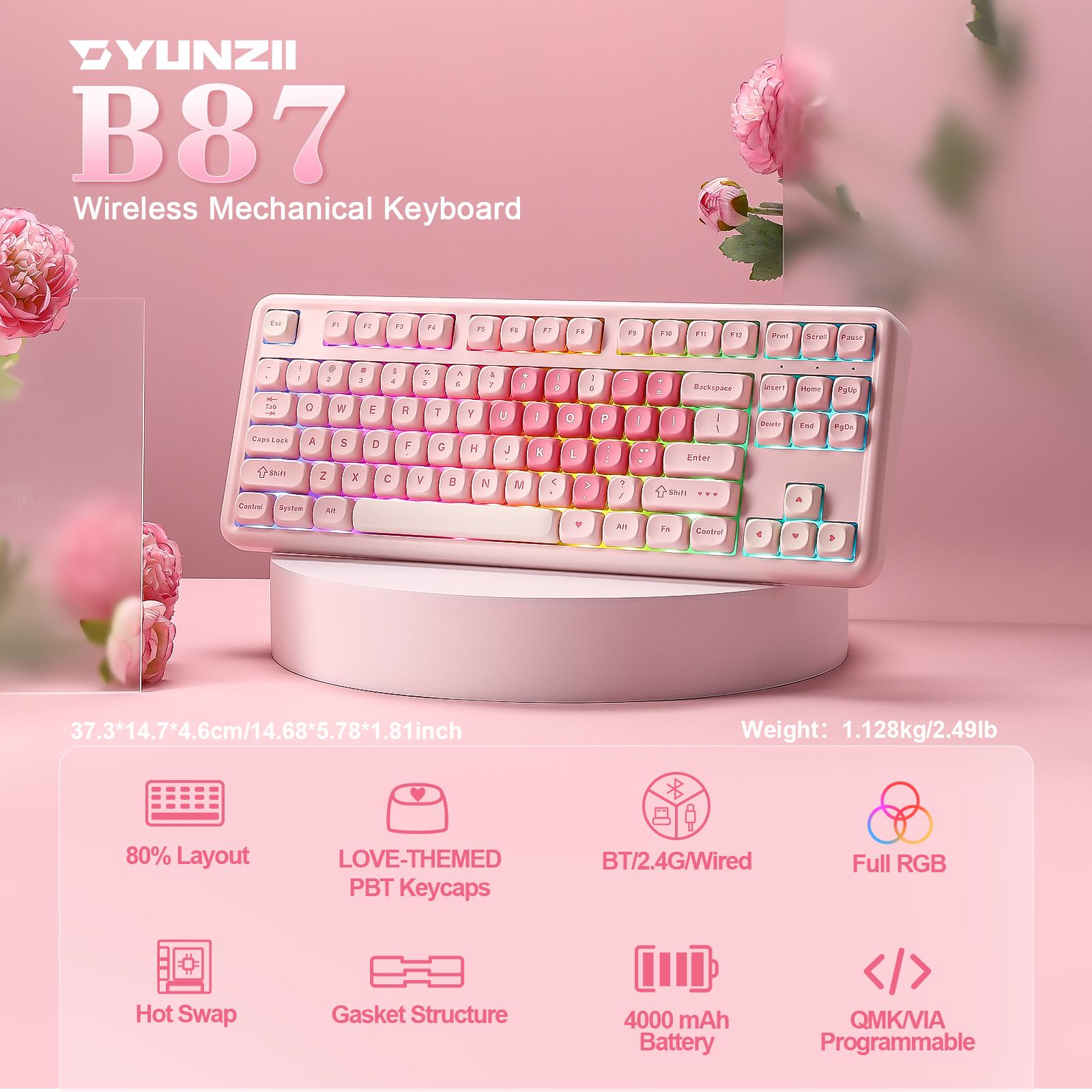 YUNZII B87 Pink Mechanical Gam - Keyboard Gaming Mac reseña y precio
