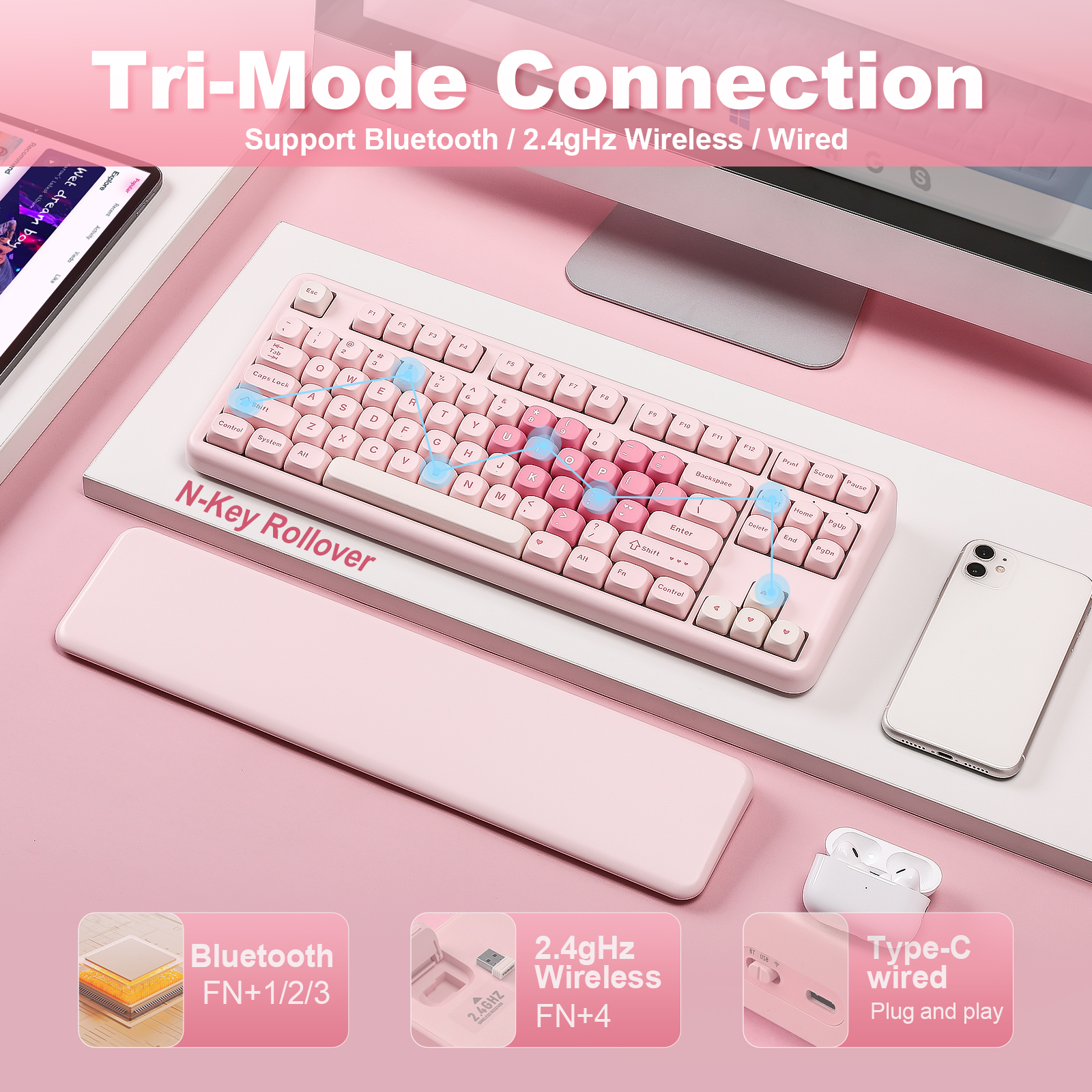 YUNZII B87 Pink Mechanical Gam - Keyboard Gaming Mac reseña y precio