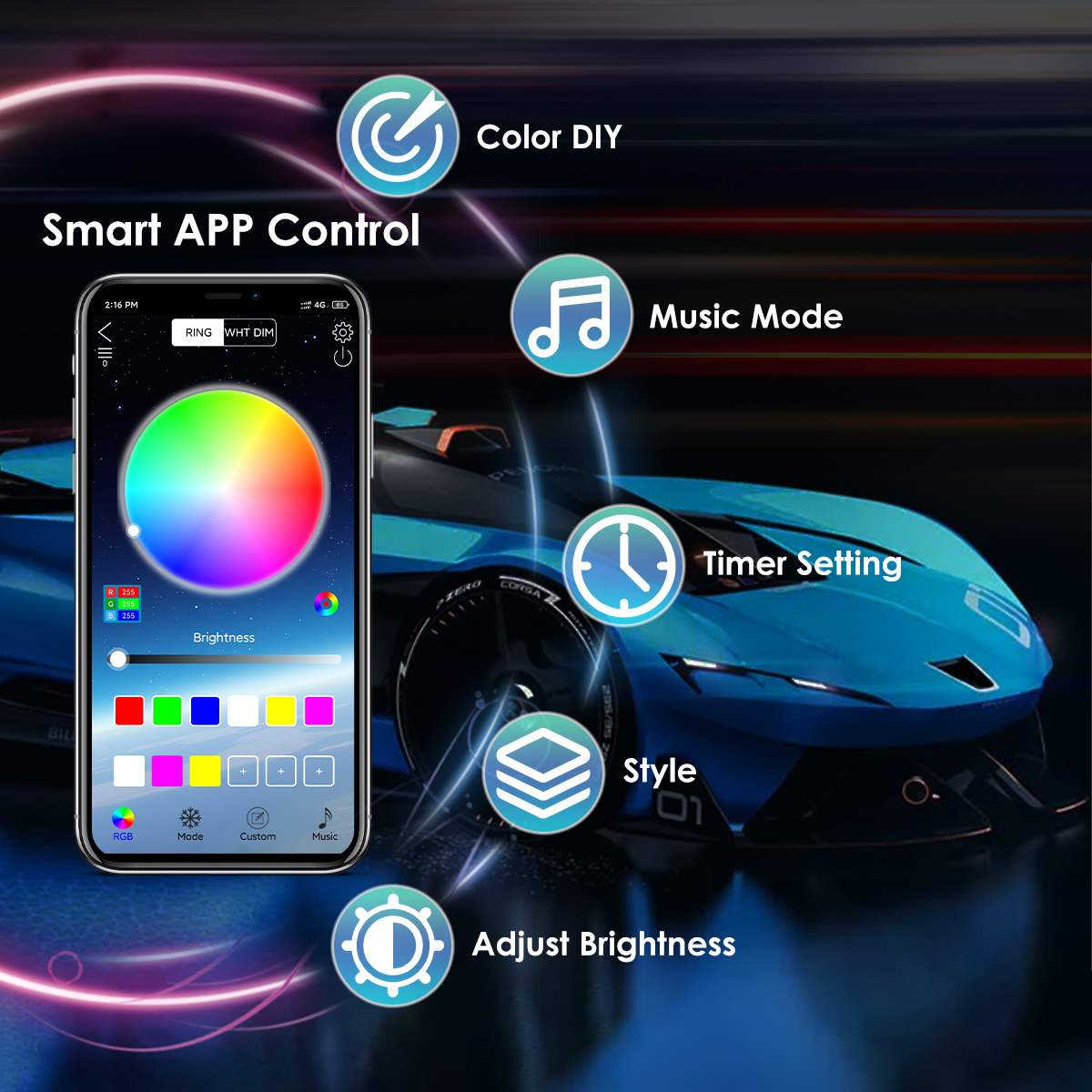 Wireless LED Car Flexible Unde - Rgb Underglow Strip reseña y precio